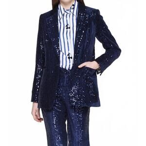 NEW VILAGALLO rock sequin long sleeve blazer in navy
